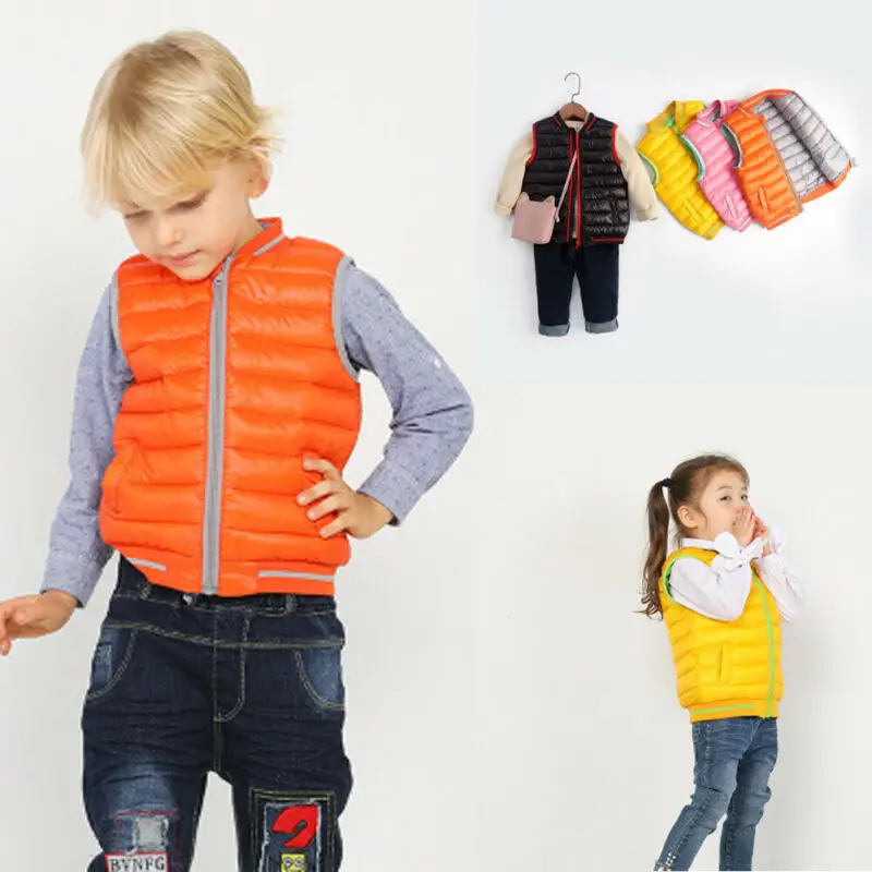 Зимняя теплая куртка для мальчиков и девочек стеганая на молнии спереди пуховая