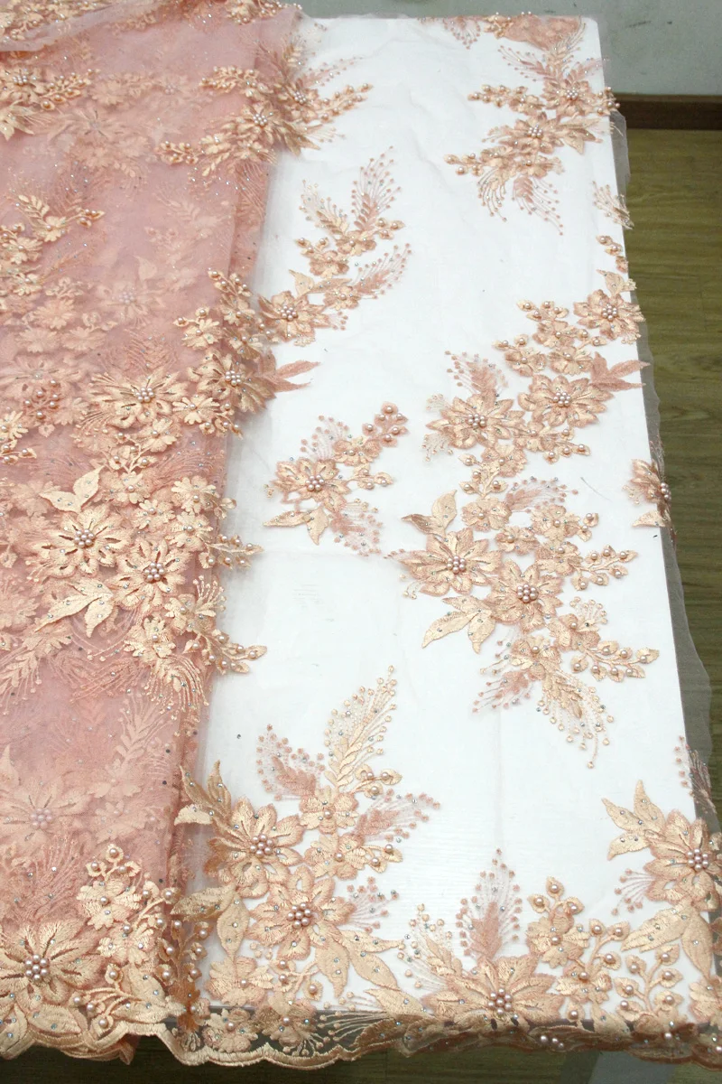 Peach lace Тюль сетка кружева свадебное платье ткань французские кружева платья ткани 1268 - Цвет: Peach lace