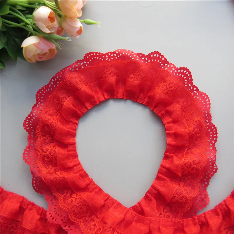 1 ярд красная 3-слойная плиссированная органза кружевная лента сборная сетчатая