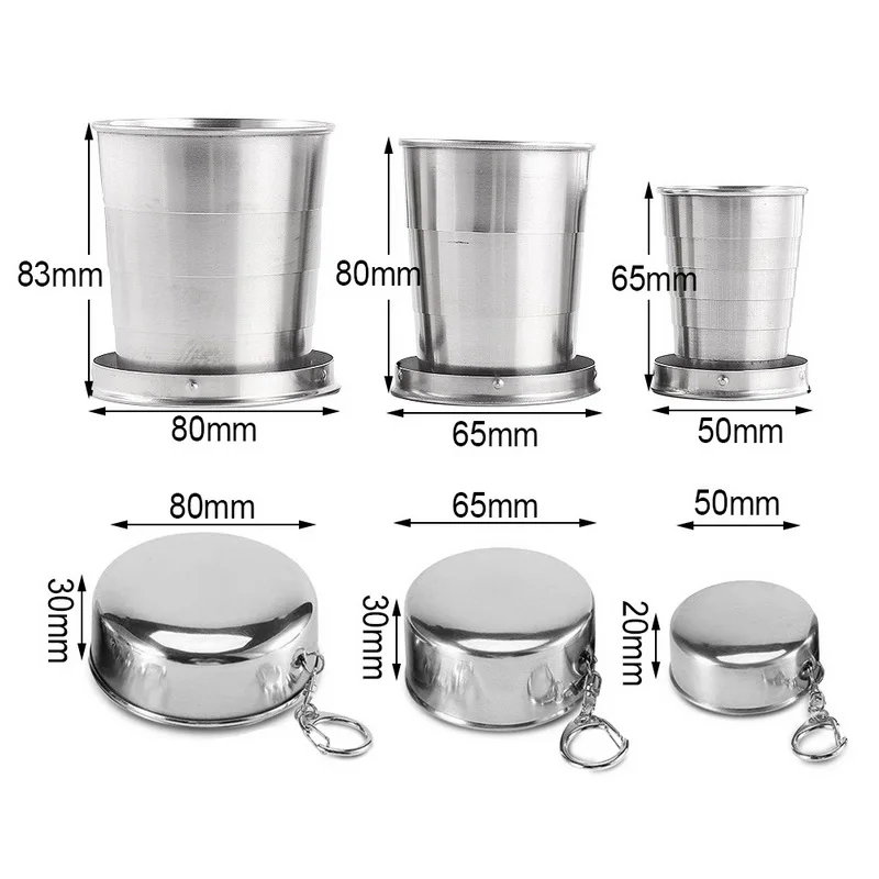 Складная чашка для питья из нержавеющей стали с брелком Портативные Выдвижные