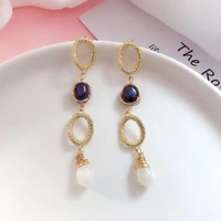 natural freshwater pearl earrings hand made personalized trendy drop earrings for women sapphire stone circle pendant jewelry