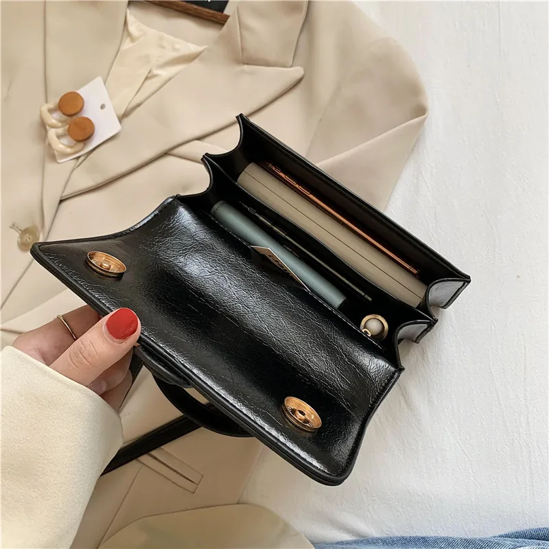 

Black Woven Women Bag Flap Small Square Shoulder Bags Female Canvas and Leather Tote Bag Ladies Solid Color Rivet Crossbody Bag