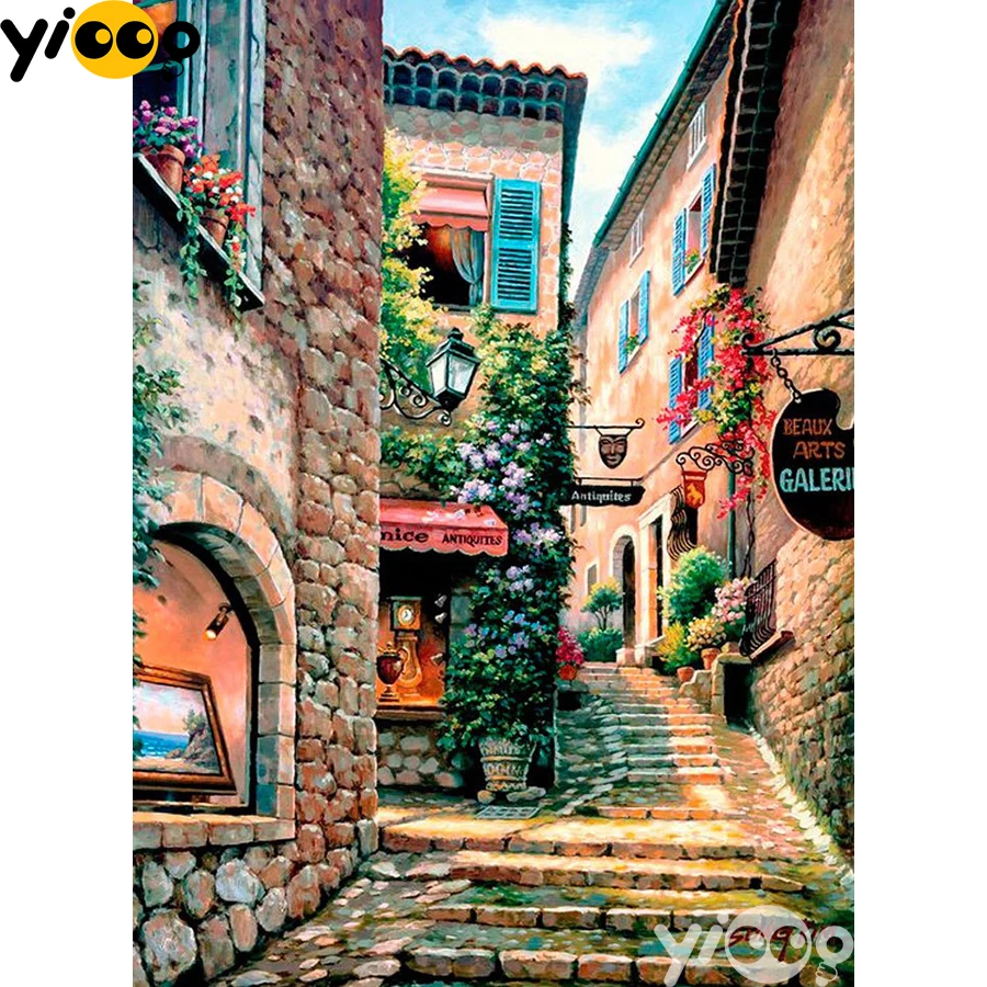 

Full Square/Round Drill Diamond Painting Cross Stitch Embroidery Street corner scenery Rhinestone Mosaic Home Decor Gift AX2787