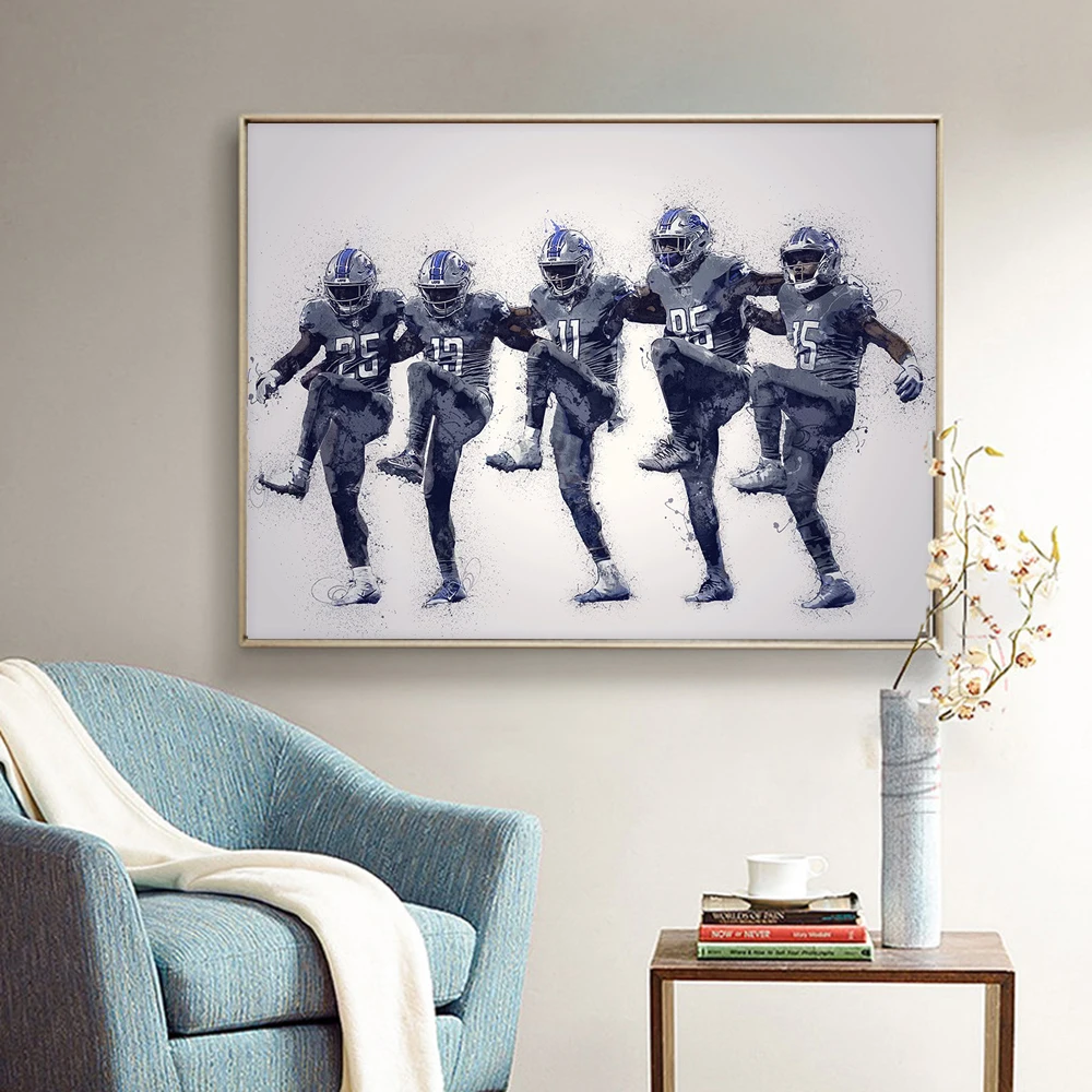 

Detroit Lions Poster Harris, Bolden, Raymond Posters and Prints Wall Art Canvas Football Art Painting for Living Room Home Decor