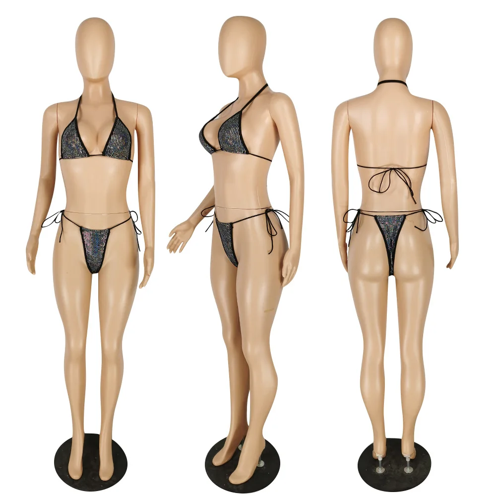 

European sexy solid color mesh swimwear suit fashion slim deep V-neck sleeveless tube top and briefs and smock three-piece suit