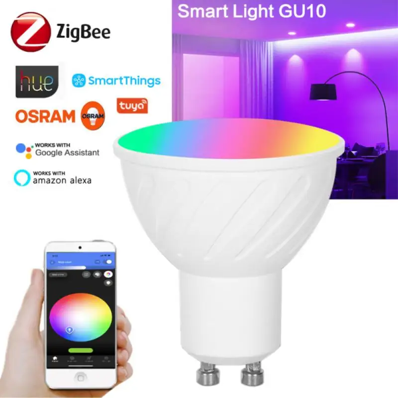 

Zigbee 3.0 GU10 Spotlight Smart Light LED Bulbs 5W RGBCW Light Bulb Work With Smart Life Alexa Home Assistant