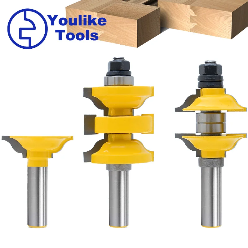 

3pcs 12mm 12.7mm Shank Entry Interior Tenon Door Router Bit Set Ogee Matched R&S Router Bits Carving for Wood cutters