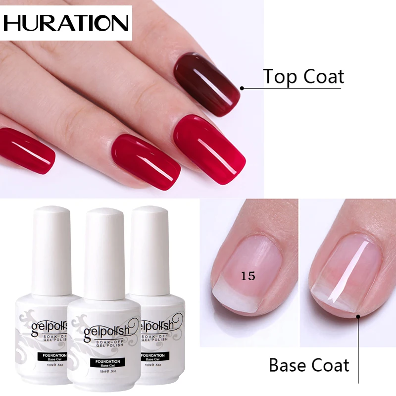 Гель-лак Huration 15 мл верхнее и Базовое покрытие не липкая большая бутылка