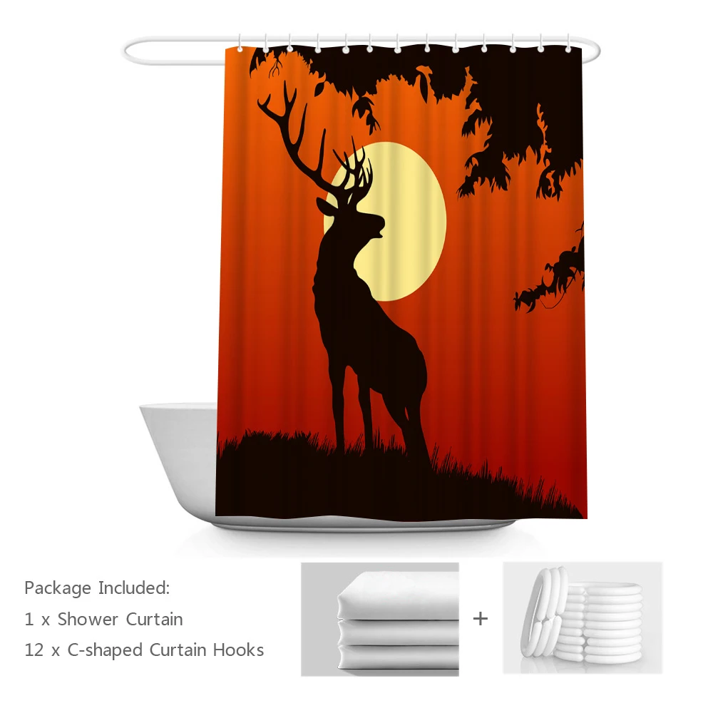 

Deer Shower Curtain Animal Elk Under Full Moon Bath Curtains Nature Landscape Bathroom Decor Wildlife Bathtub Curtain with Hooks