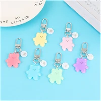 cute korean candy color bear keychains for women car keys bag backpack cloth pendant for airpods case couples adorable keyring