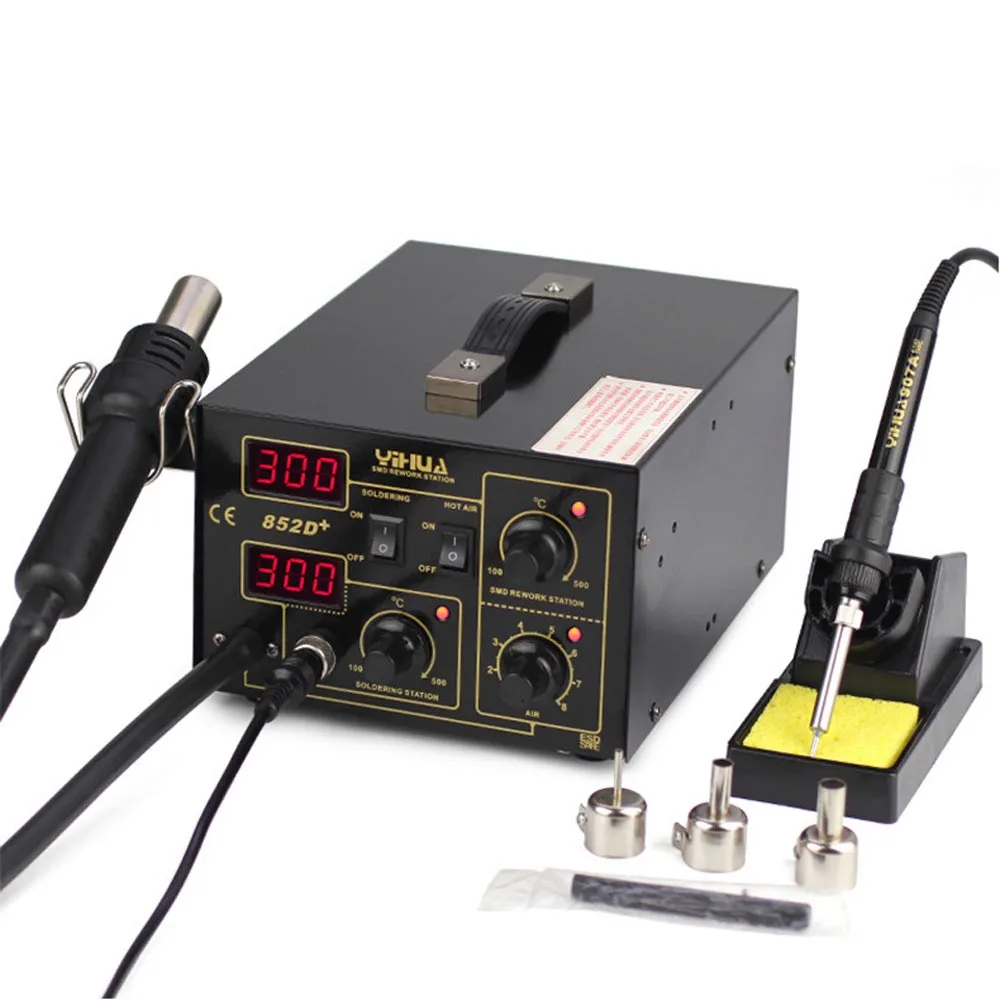 Package 2 YIHUA 852D+ 2 в 1 насос типа 700 Вт фена Цифровой паяльник паяльная станция SMD постоянная температура паяльная станция - Цвет: Package 2