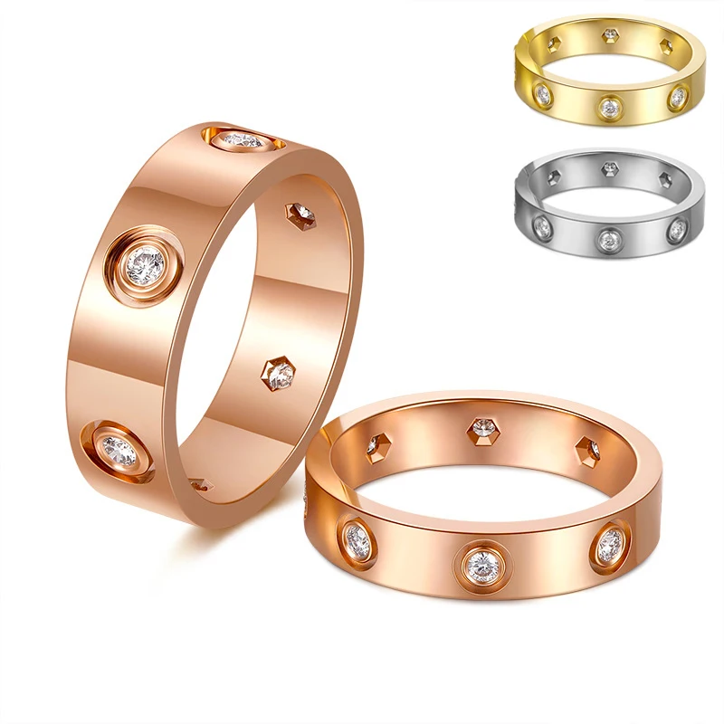 

Korean Fashion Stainless Steel Rose Gold Mens Ring for Women CZ Crystal Ring Luxury Brand Jewelry Couple Wedding Rings Jewelry