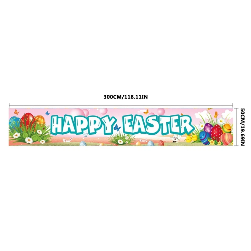 

Hot Easter Porch Sign Happy Easter Banner Indoor Outdoor Wall Hanging Flag Banners Easter Decor Bunny Poster Sign 120X20Inch