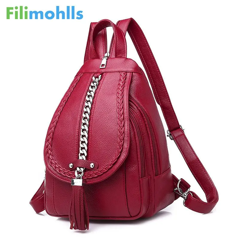

Женский рюкзак, дизайнерская Высококачественная кожаная женская сумка, модные школьные сумки для девочек, Сумка с кисточками, многофункцио...