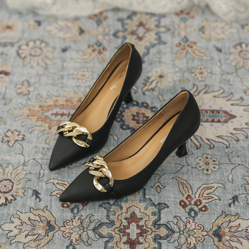 

Temperament spring 2021 new women's stiletto pointed toe shoes, women's black shallow mouth women's shoes, all-match