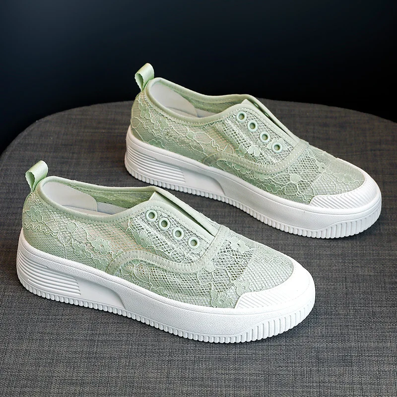 

New Fishman Shoes Women Black Net Lace Casual Shoes Breathable Thick Bottom Anti-slip