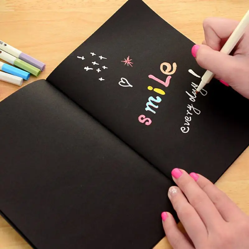 

28 pages Diary Notebook Black Paper Notepad Sketch Graffiti Notebook for Drawing Painting Office School Stationery Free shipping