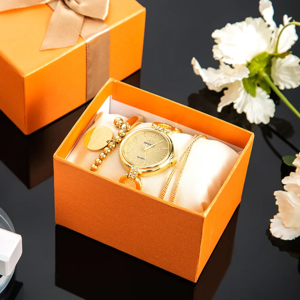 

Women Watches Bracelets Set Luxury Ladies Watch Fashion Matte Quartz Wristwatches Titanium Steel Bracelets 3Pcs Jewerly Suit