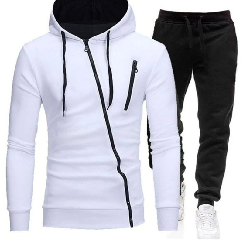Men Sets Hooded Hoodies+Pants Outfit Male Tracksuit Suits Sportswear Zipper Coats Autumn Winter Men Clothing