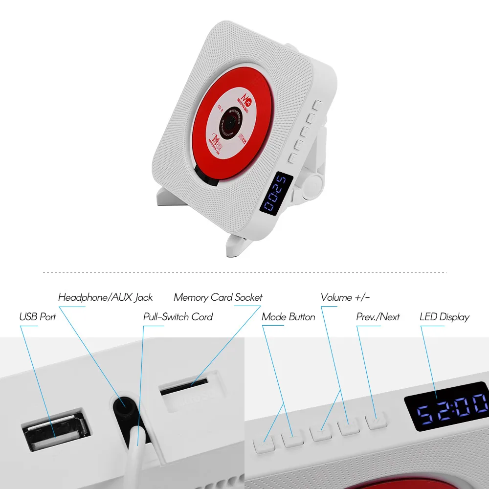 Настенный CD плееры с светодиодный Дисплей Портативный музыка аудио магнитофон