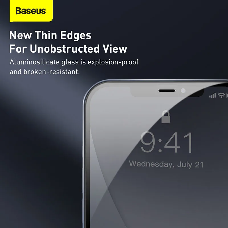 Baseus 2Pcs 0.23mm Tempered Glass For iPhone 12 11 Pro XS Max XR X Full Cover Screen Protector For iPhone 12Pro Max Glass Film