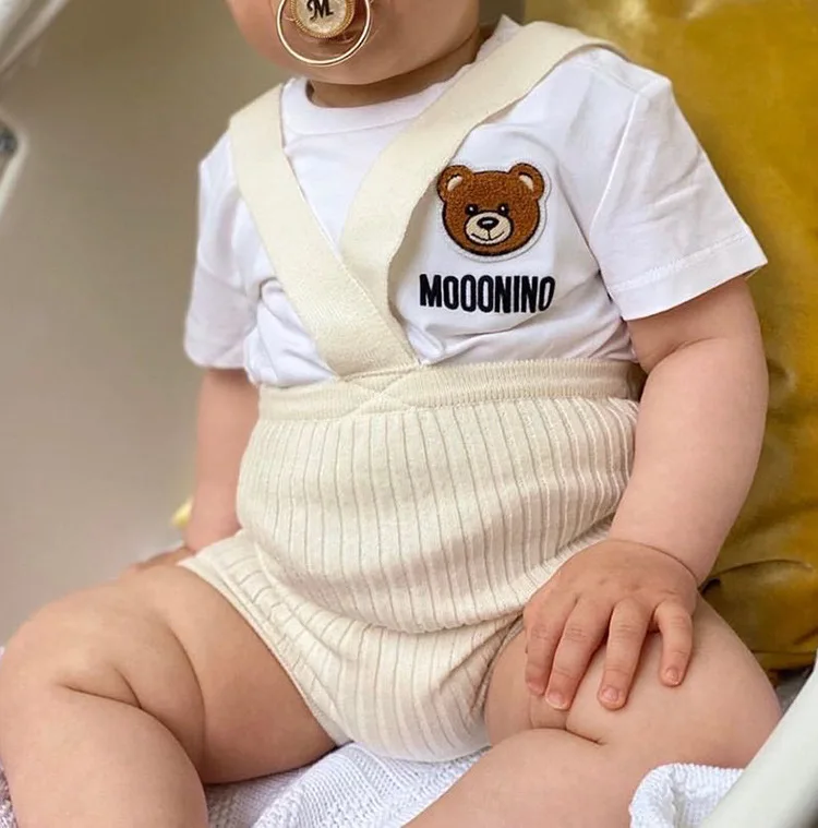 

Children's embroidered bear T-shirt summer children's cotton breathable Short Sleeve T-Shirt Baby bottom T-shirt boys and girls'