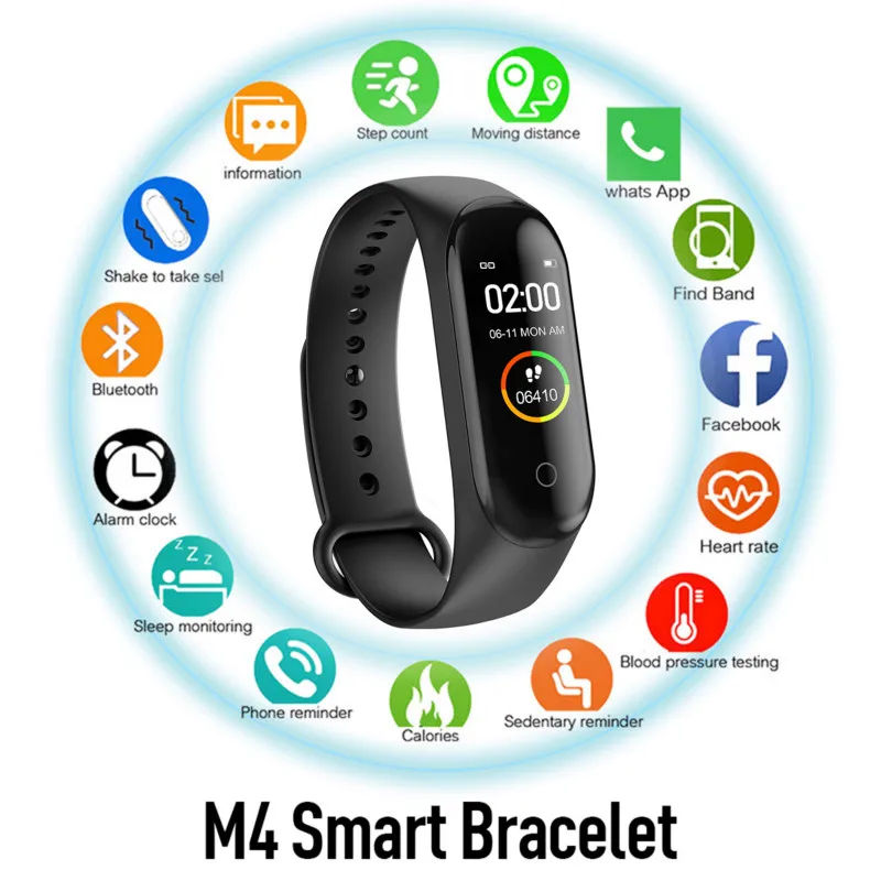 

Sports Bracelet Health Fitness Bracelet Pedometers M4 Smart Band Wristband Blood Pressure Heart Rate Monitor Pedometer