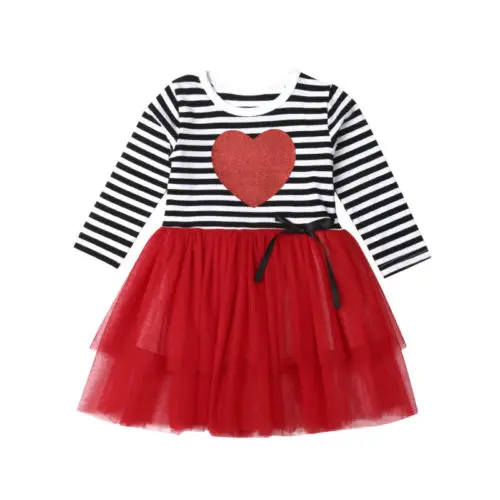 Подарок на день Святого Валентина фатиновое платье-пачка в полоску для маленьких