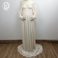donjudy beige chiffon long sleeves maternity dress photography party evening dress off shoulder for photo shoot prom gown