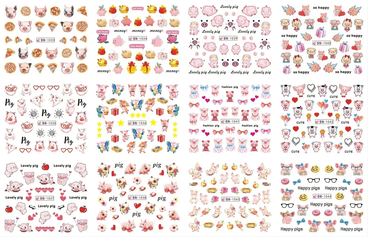 12 Designs Nail Sticker Mixed Floral Cartoon Water Transfer Decals Sliders for Nails Butterfly Leaves Tatto Manicures Decoration