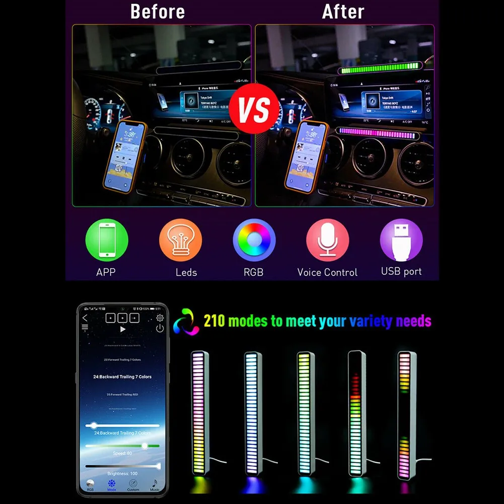 

LED RGB Voice Activated Rhythm Light Bar Music Car Party Strip Ambient Lamp Home Decoration Lamp Interior Rhythm Lamp Bar