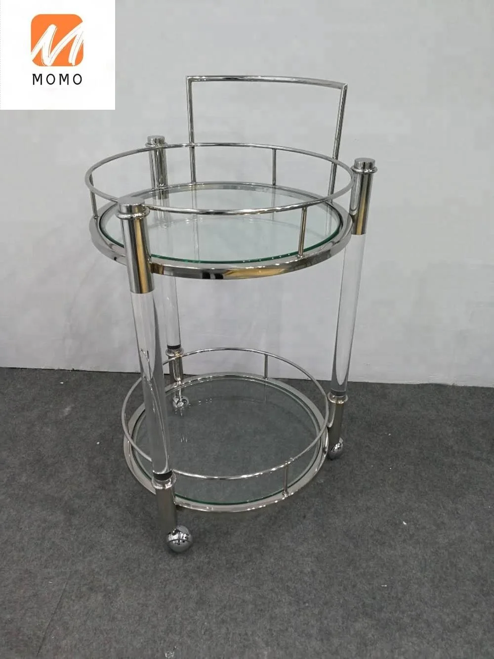 

Titanium round with acrylic base bar cart hotel bar KTV wine fancy tea trolley service cart