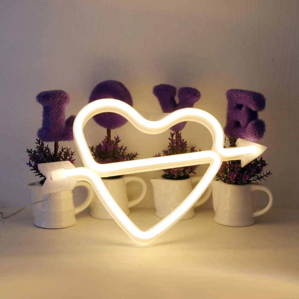

LED Cupid's Bow Sign Shaped Decor Light Heart Night Lamps Love Marquee Letter Sign Gifts for Christmas Birthday Party Kids Room