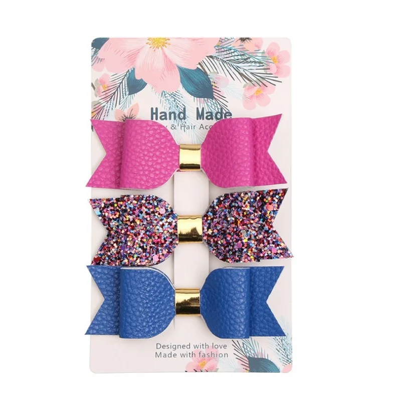 3 шт./лот детские заколки для волос с блестящим бантом ручной работы розовые
