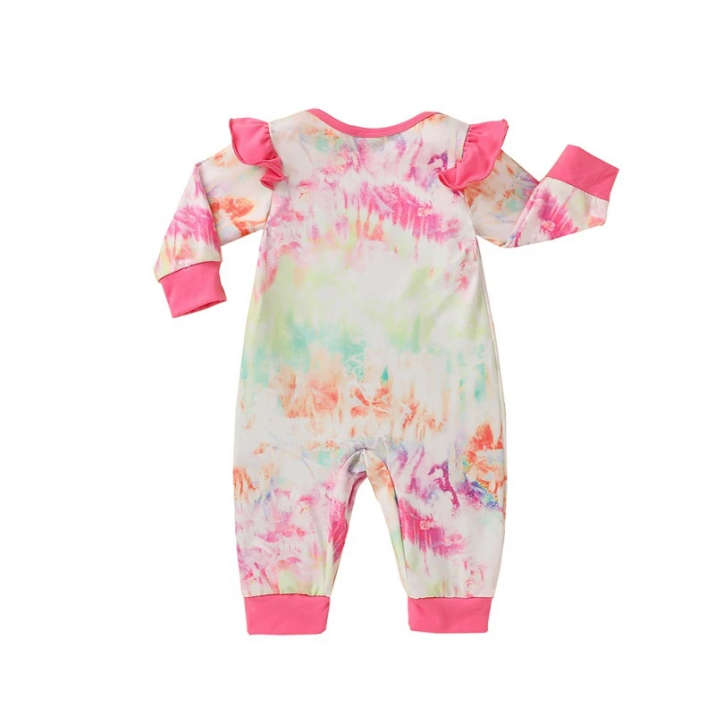 

Осеннее боди для маленьких девочек с рисунком на завязках, повседневный цельный костюм для новорожденных с оборками и длинным рукавом, осен...