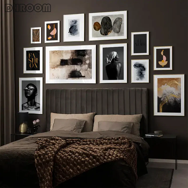 

Abstract Fashion Black Gold Canvas Wall Art Poster Watercolor Ink Flow Print Painting Nordic Picture Modern Living Room Decor