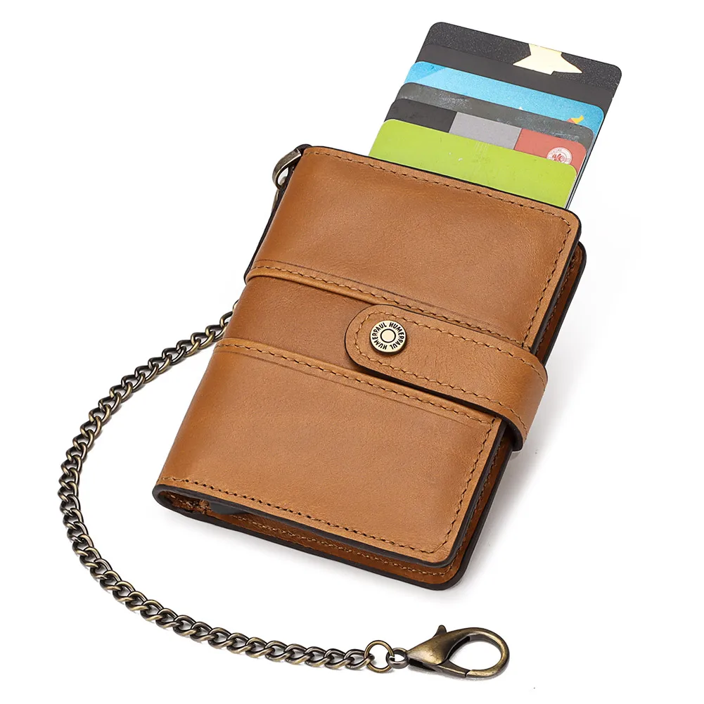 

2021 New Fashion Men Wallet Anti Theft RFID 10 Credit Card Holder Genuine Leather Short Mini Wallet Men Purse
