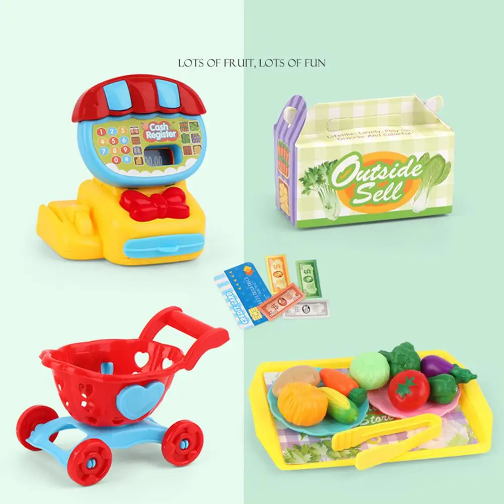 22 PCS Set Children Mini Supermarket Cash Register Toy Dessert Fruit Shopping Cart |