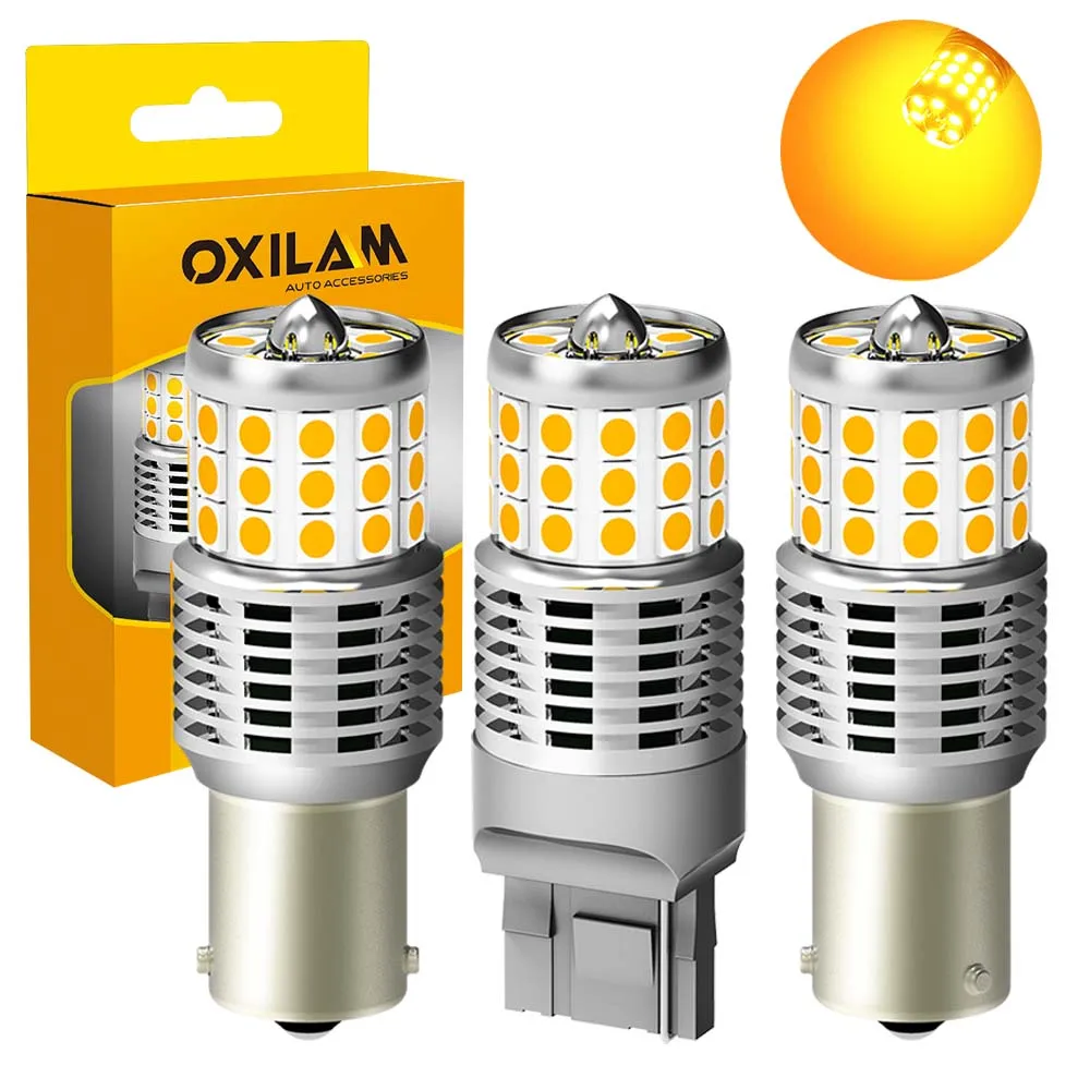 

OXILAM 2PCS 7440 T20 W21W LED Turn Signal Light 1156 P21W BA15S BAU15S LED Bulb Canbus Anti-Hyperflash Car Led Lamp Amber 12V