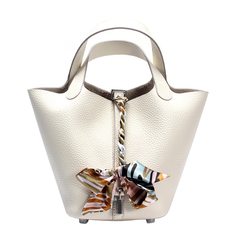 

2021 New Vegetable Basket Genuine Leather Lychee Pattern Bucket Bag Fashion All-Match Crossbody Handbag Shoulder Bag