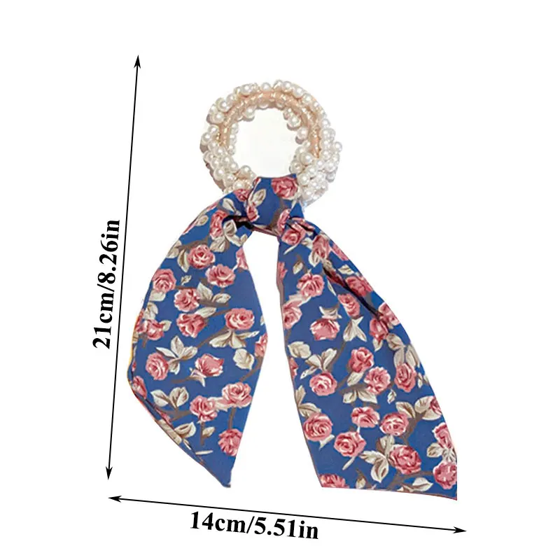 

Vintage Pearl Ribbon Scrunchies Elastic Hair Band Elegant Bowknot Long Streamer Fashion Sweet Women Girls Hair Accessories