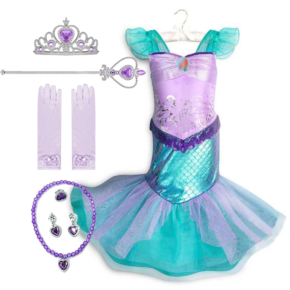 

Kids Summer Vestidos Little Girl Ariel Mermaid Party Clothes Children Princess Halloween Cosplay Costume Ruffles Dress 3-10 Year