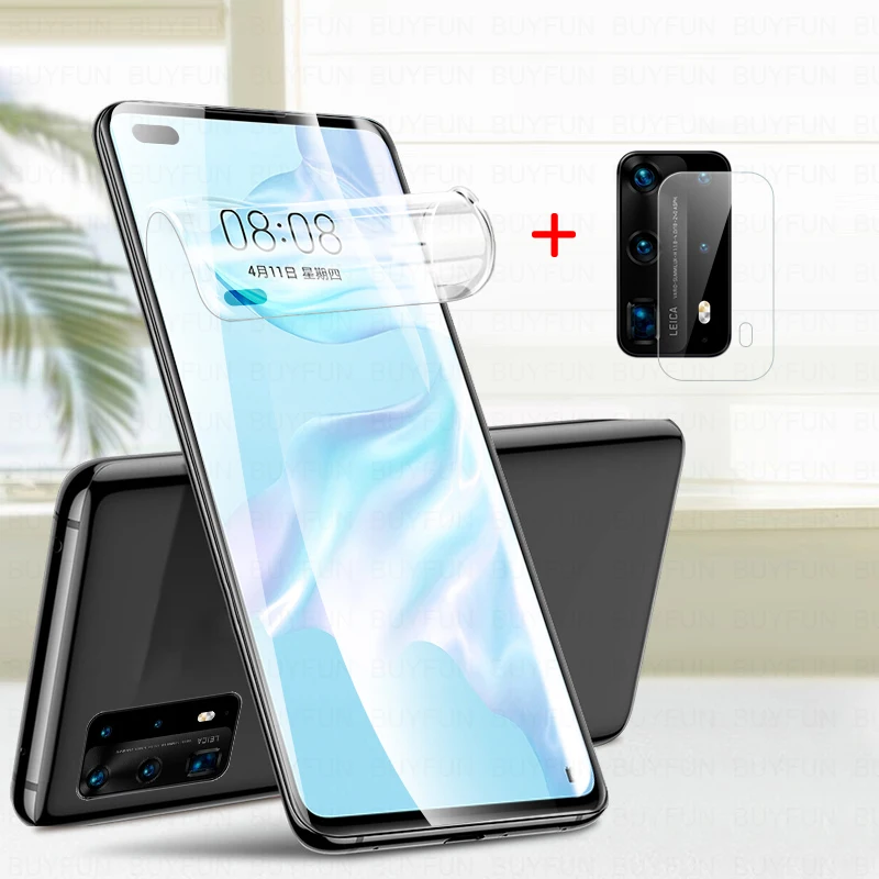 2 в 1 Гидрогелевая Защитная пленка для Huawei P40 Lite Pro Plus E P40Lite|Защитные стёкла и плёнки