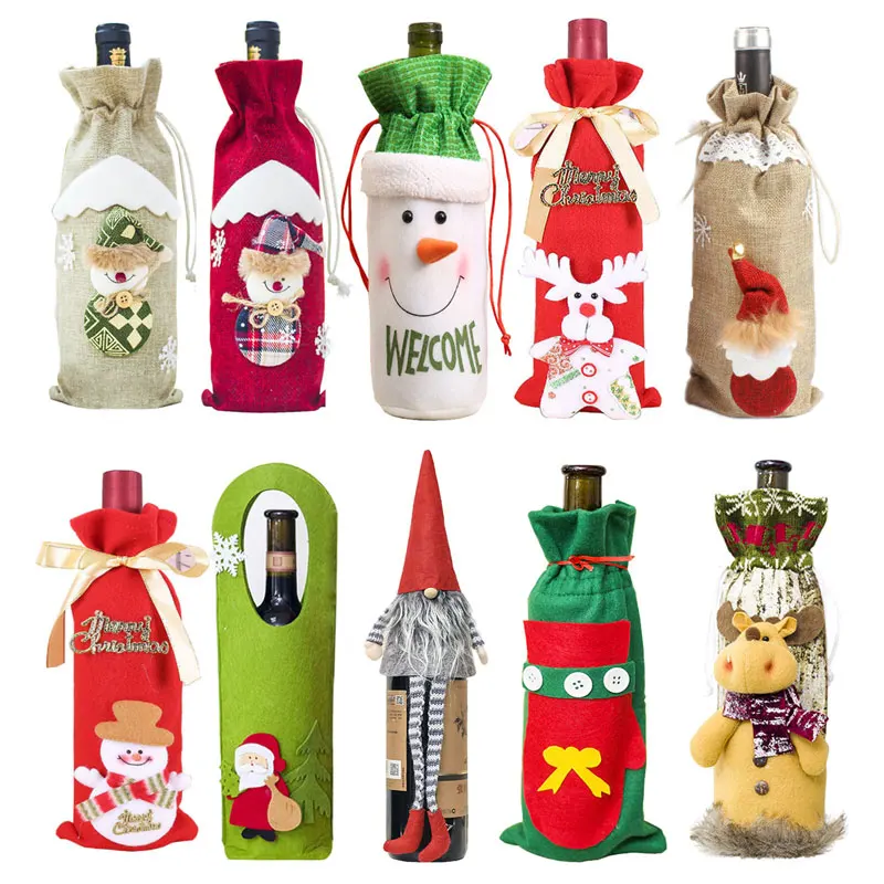 Funda para botella de vino de Navidad  regalo de Año Nuevo de Papá Noel  decoraciones navideñas para