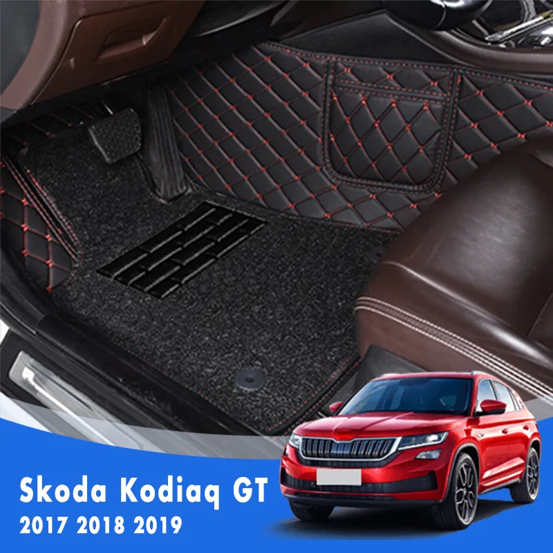 

LHD Роскошные двухслойные коврики с проволочной петлей, автомобильные коврики для Skoda Kodiaq GT 2019 2018 2017, декоративные водонепроницаемые педали