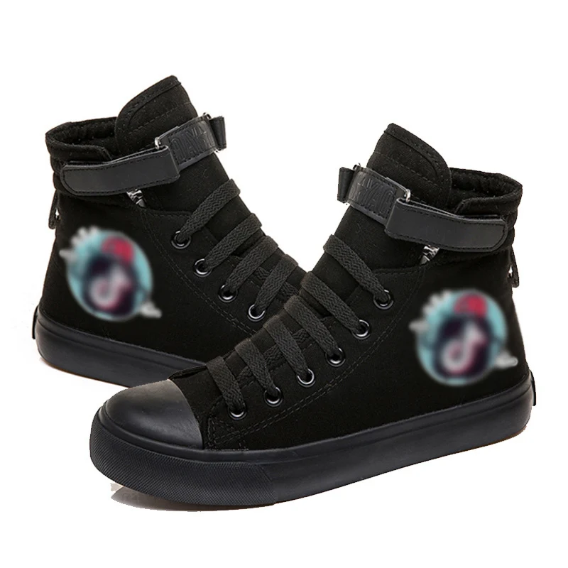 

Tik Printed High Canvas Men Women Tok Vulcanized Shoes Douyin symbol Sneakers Shoes Boys Girls Popular Female Male