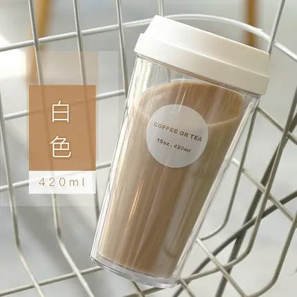 white 420ml Oneisall пластиковая бутылка для воды 420 мл 15 унций стакан чашка BPA питьевая с крышкой для кофе чай моя бутылка для воды - Цвет: white 420ml