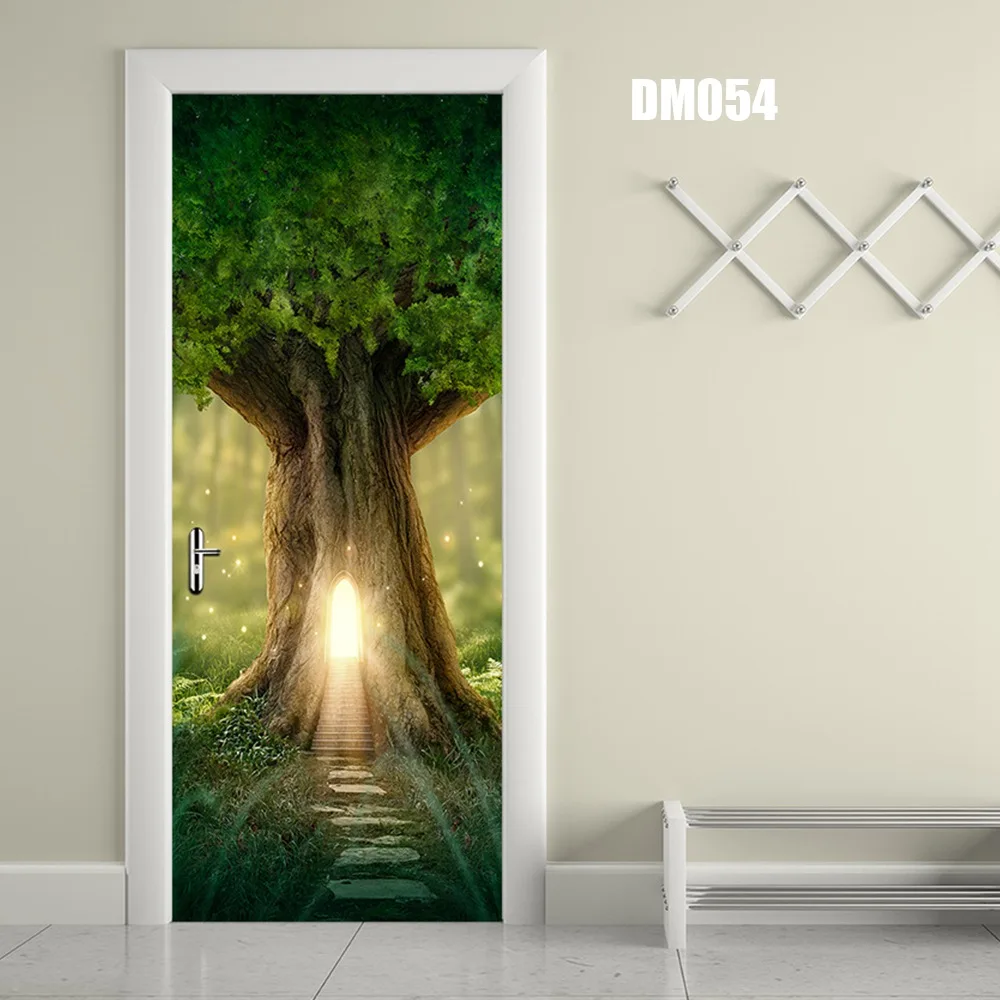 DM054 Hot Sale 3D Beautiful Landscape Door Stickers For Living Room Bedroom PVC Adhesive Wallpaper Home Decor Waterproof Mural Decal - Цвет: DM054