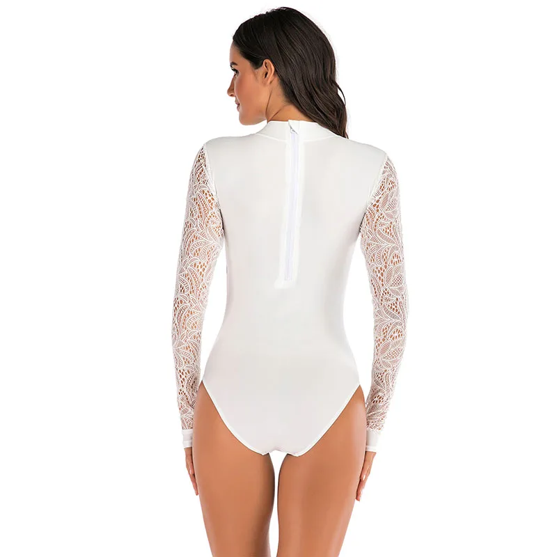 New See Through Long Sleeve Rash guards Women Mesh Swimwear One Piece Swimsuit Sports Surf Beach wear Bikini Bathing Suits