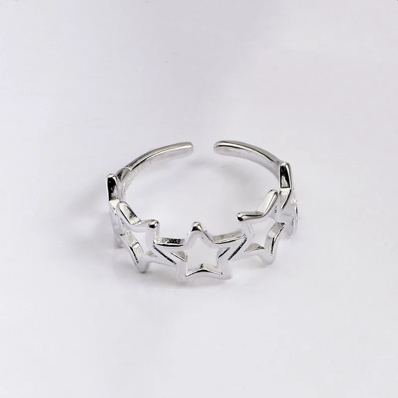 Женское кольцо на палец модное серебряное из серебра 925 пробы с полой звездочкой